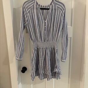 Rails Medium Jasmine Blue White Stripe Linen Blend‎ Smocked Waist Mini Dress
